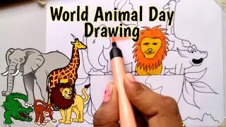 World Animal day drawing | world animal day poster | world animal day 2022 | save animals drawing