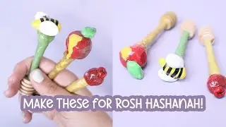 DIY Rosh Hashanah Honey Dippers | Air Dry Clay & Wood Honey Wands Tutorial (Pomegranate Apple & Bee)