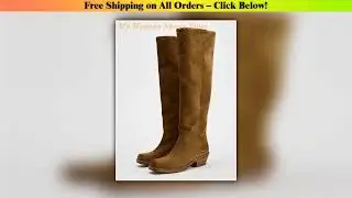 Suede Knee High Boots Block Heel Slip On Square Toe Runway 2026 Winter Autumn Brown Dress Shoes