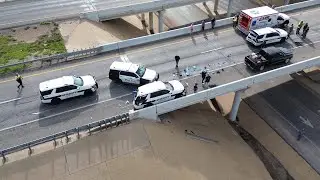 VIRAL: Texas deputy left dangling after freeway crash