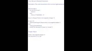 Recursive Factorial Calculation (Python Code)