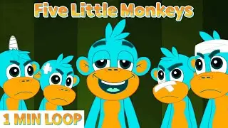 Five Little Monkeys Jump & Play 🐒 | 1 Minute Loop 3D Animation | Fun Animal Song for Kids & Toddlers