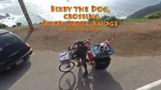 Bixby pedals across the Bixby Creek Bridge in Big Sur.