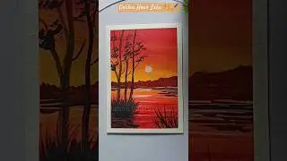 Golden Hour Lake🎨/Easy Art/#art​​ #shorts​​ #painting​​ #trending​​ #artshorts​​ #aesthetic #sunset