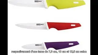 Kitchen Artist MEC106 Bloc 3 couteaux c&eacute;ramique avec support, Noir/Jaune/Rouge/Violet
