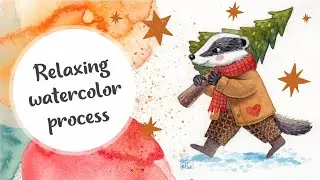 Relaxing Watercolor Process | Cozy Forest Badger 🦡🍂