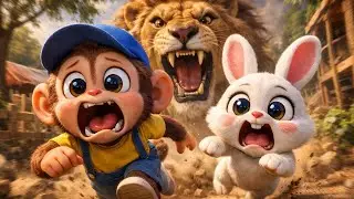 Monkey Funny | Shocking Lion Chase on the farm | Monkey kids cartoons