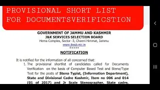 PROVISIONAL SHORT LIST OF CANDIDATES FOR DOCUMENTS VERIFICATION  STENOTYPISTS IN INFORMATION DEPART.