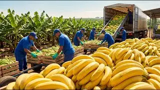 Agricultural miracle:The process of growing healthy green bananas amidst a dry desert and harvesting