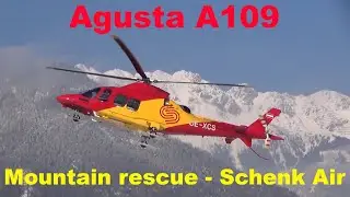 Mountain rescue Agusta A109 landing, engine start and takeoff at Innsbruck Airport / Schenk Air