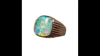 Mens Gem Australian Opal Ring Solid 14k Gold - 6820 | FlashOpal