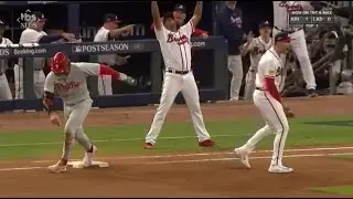 Bryce Harper gets doubled off to end the game - NLDS Phillies @ Braves game 2