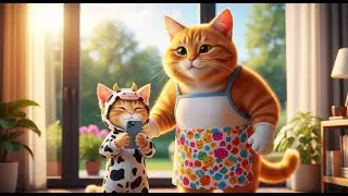 Apron Mom Cat & Cow Onesie Kitten | Lost Phone, School Test & Cozy Moonlit Home (Cinematic Story)