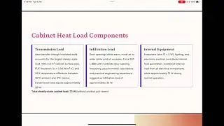 Cabinet load calculations for refrigeration system 