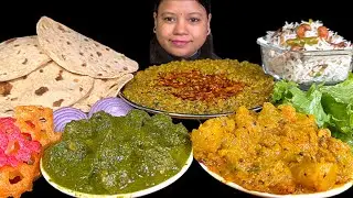 EATING TADKA ROTI, PALAK SOYACHUNKS, GHEE RICE, MIX SABJI & PAPAD SALAD | EATING SHOW | ASMR MUKBANG