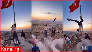 Turista straniera subisce una reazione negativa per aver ballato su un palo della bandiera turca:...