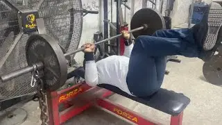 Leg Cross Bench Press 265lbs x 3 Reps (30lbs Chains)