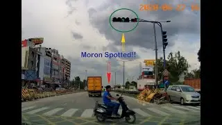 Near Miss - Moron on Scooter Jumps Signal - Hard Braking on EcoSport TDCi