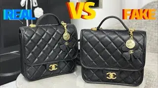 REAL VS FAKE CHANEL 25B Backpack Grained Shiny Calfskin Gold Tone Metal Black#chanel #shorts