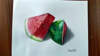 Realistic Watermelon slice drawing | Realistic  painting | Drawank
