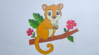 Cute Slow Loris Drawing and Coloring | Easy Animal Cartoon Art for Kids