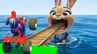 سبايدر مان اصعب دراجة نارية فوق اسماك القرش - Superheroes Ride on Motorcycle Stunt Funny Moments??