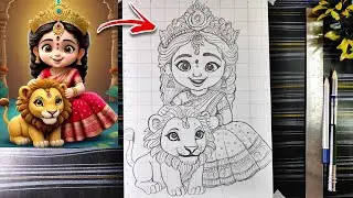 Cute Durga Maa Drawing Outline, How To Draw Maa Durga, Durga Thakur Drawing Full Figure @RohitArts_ 