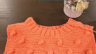 How to Pick up stitches & knit Round Neck Border On Sweater with shoulder button/Knitting Round neck