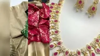 Gold tissue saree + banaras blouse + AD stones jewellery set combo !!!!