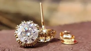 3.03 TCW Round Brilliant Cut Colorless Moissanite Crown Setting Stud Earrings | Screw Back Earrings