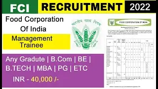 FCI Recruitment 2022 | Management Trainee | All India Candidates | Apply Online