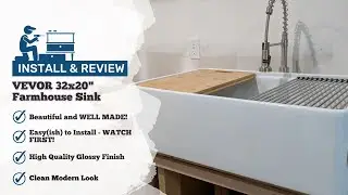 Install and Review - VEVOR Farmhouse Sink with Accessories  - How to Retrofit in Standard Cabinet