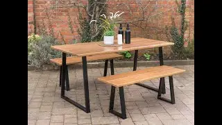 Iroko Outdoor Garden Table with Benches | Grain & Frame