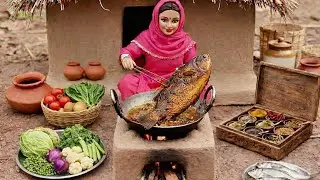 Miniature Doll Fish Curry Cooking ASMR | Indian Village Tiny Kitchen Story