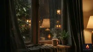 Night Rain & Wind Ambience 🌙 | Cozy Window with Coffee | Sleep & Reading Sounds
