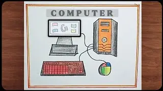 How to Draw Desktop Computer Step By Step / Computer Parts Drawing / Computer Drawing
