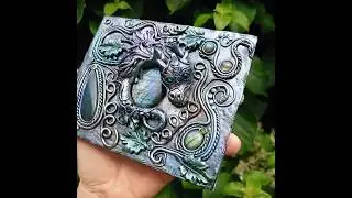 Sculpted Dragon guardian with black Opal eyes and Labradorites ✨ #dragonsculpture #fantasyart #clay