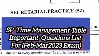 SP Important Questions List|Time Management Table|12th Board Exam Feb / Mar 2023|Maharashtra Board