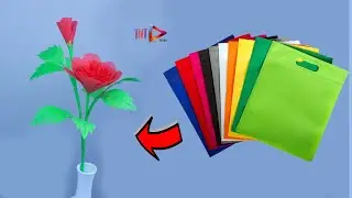 DIY Shopping Bags Beautiful Stick Rose | How To Make Rose Using Carry Bag