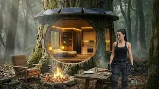 Building a house in the forest (ASMR) - This girl built a mini house inside a tree trunk by herself