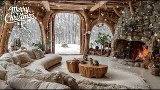 4K Fireplace Evening Piano | Warm Balcony by the Forest with Snowy Vibes for a Serene Retreat