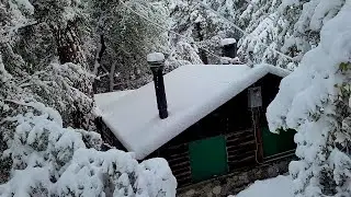 Winter wonderland beautiful log cabins at Icehouse Canyon Trail in Mt Baldy
