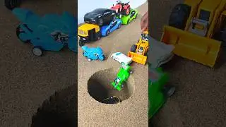 jcb pushing four red yellow cartoon car and tractor in pit #jcb #jcbjcb #jcbtoy #jcbvideo #viral