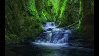 The Mossy Mountains A Waterfall Amongst Bright Green Moss