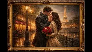 Romantic Paris Love Scene in Gold Frame | Valentine&rsquo;s Day TV Art | 2 Hours | Oil Painting