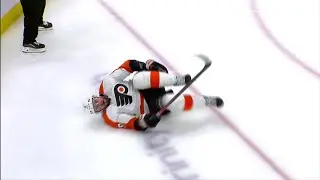 Ivan Provorov blocks 94 m/h slapshot and returns on the ice the next shift (21 jan 2023)