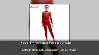 Kids Shiny Rhinestone Full Body Unitard Leotards Bodysuit Dancewear Girls Gymnastics Figure Ska