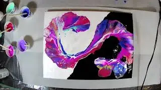 Acrylic Pour Painting: Dutch Pour, Feather Snake - Purples on black and white