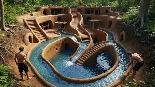 200 Days Building a Multi-Level Jungle Castle with Underground Pool and Water Slide Madness