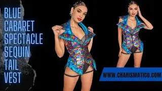 CHARISMATICO Blue Cabaret Spectacle Sequin Tail Vest
